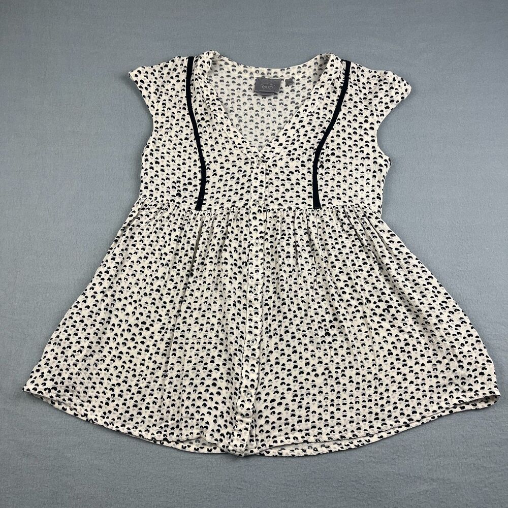 Vanessa Virginia Anthropologie Cap Sleeve Cream Top With Black Print Women's XS - Picture 2 of 7